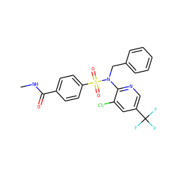 CNC(=O)c1ccc(S(=O)(=O)N(Cc2ccccc2)c2ncc(C(F)(F)F)cc2Cl)cc1 ZINC000113160705