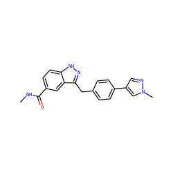CNC(=O)c1ccc2[nH]nc(Cc3ccc(-c4cnn(C)c4)cc3)c2c1 ZINC000653722037
