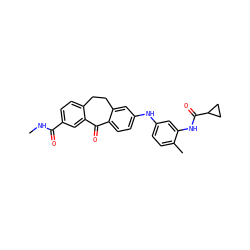 CNC(=O)c1ccc2c(c1)C(=O)c1ccc(Nc3ccc(C)c(NC(=O)C4CC4)c3)cc1CC2 ZINC001772646015