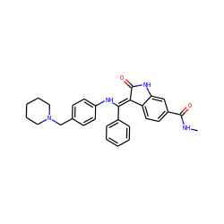 CNC(=O)c1ccc2c(c1)NC(=O)/C2=C(\Nc1ccc(CN2CCCCC2)cc1)c1ccccc1 ZINC000101234827
