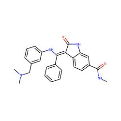 CNC(=O)c1ccc2c(c1)NC(=O)/C2=C(\Nc1cccc(CN(C)C)c1)c1ccccc1 ZINC000052509448