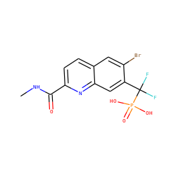 CNC(=O)c1ccc2cc(Br)c(C(F)(F)P(=O)(O)O)cc2n1 ZINC000029047764