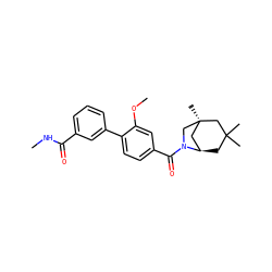 CNC(=O)c1cccc(-c2ccc(C(=O)N3C[C@]4(C)C[C@H]3CC(C)(C)C4)cc2OC)c1 ZINC000049048786