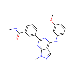 CNC(=O)c1cccc(-c2nc(Nc3cccc(OC)c3)c3cnn(C)c3n2)c1 ZINC000064539966