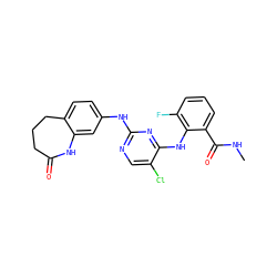 CNC(=O)c1cccc(F)c1Nc1nc(Nc2ccc3c(c2)NC(=O)CCC3)ncc1Cl ZINC000066262077