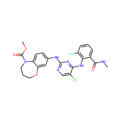 CNC(=O)c1cccc(F)c1Nc1nc(Nc2ccc3c(c2)OCCCN3C(=O)OC)ncc1Cl ZINC000066058889