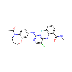 CNC(=O)c1cccc(F)c1Nc1nc(Nc2ccc3c(c2)OCCCN3C(C)=O)ncc1Cl ZINC000066251245