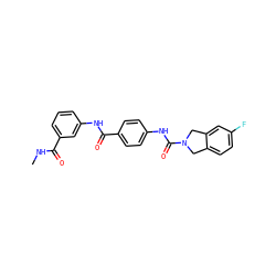 CNC(=O)c1cccc(NC(=O)c2ccc(NC(=O)N3Cc4ccc(F)cc4C3)cc2)c1 ZINC000167596622