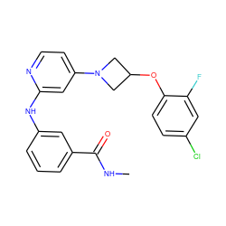 CNC(=O)c1cccc(Nc2cc(N3CC(Oc4ccc(Cl)cc4F)C3)ccn2)c1 ZINC000118584462