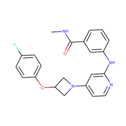 CNC(=O)c1cccc(Nc2cc(N3CC(Oc4ccc(F)cc4)C3)ccn2)c1 ZINC000118585064