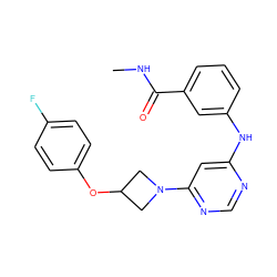 CNC(=O)c1cccc(Nc2cc(N3CC(Oc4ccc(F)cc4)C3)ncn2)c1 ZINC000118585147