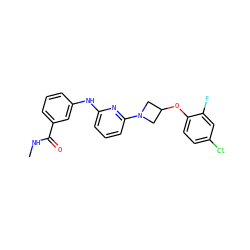 CNC(=O)c1cccc(Nc2cccc(N3CC(Oc4ccc(Cl)cc4F)C3)n2)c1 ZINC000118583431