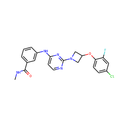 CNC(=O)c1cccc(Nc2ccnc(N3CC(Oc4ccc(Cl)cc4F)C3)n2)c1 ZINC000118584583