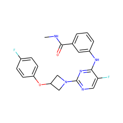 CNC(=O)c1cccc(Nc2nc(N3CC(Oc4ccc(F)cc4)C3)ncc2F)c1 ZINC000118576684