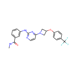 CNC(=O)c1cccc(Nc2nccc(N3CC(Oc4ccc(C(F)(F)F)cc4)C3)n2)c1 ZINC000118591484