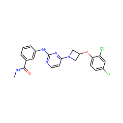 CNC(=O)c1cccc(Nc2nccc(N3CC(Oc4ccc(Cl)cc4Cl)C3)n2)c1 ZINC000118586991