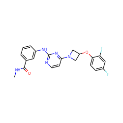 CNC(=O)c1cccc(Nc2nccc(N3CC(Oc4ccc(F)cc4F)C3)n2)c1 ZINC000118594416