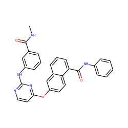 CNC(=O)c1cccc(Nc2nccc(Oc3ccc4c(C(=O)Nc5ccccc5)cccc4c3)n2)c1 ZINC000653784994