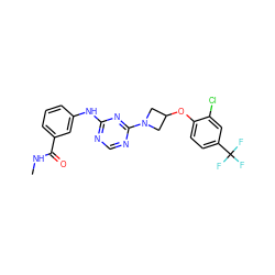 CNC(=O)c1cccc(Nc2ncnc(N3CC(Oc4ccc(C(F)(F)F)cc4Cl)C3)n2)c1 ZINC001772655523