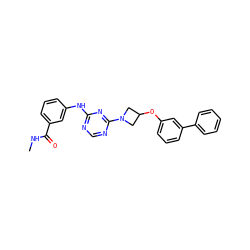 CNC(=O)c1cccc(Nc2ncnc(N3CC(Oc4cccc(-c5ccccc5)c4)C3)n2)c1 ZINC001772645598