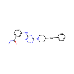 CNC(=O)c1cccc(Nc2ncnc(N3CCC(C#Cc4ccccc4)CC3)n2)c1 ZINC001772643795