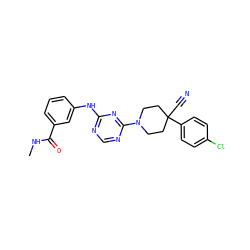 CNC(=O)c1cccc(Nc2ncnc(N3CCC(C#N)(c4ccc(Cl)cc4)CC3)n2)c1 ZINC001772581549