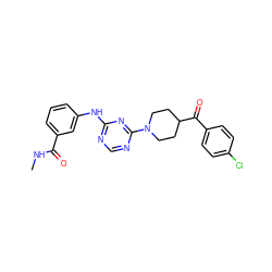 CNC(=O)c1cccc(Nc2ncnc(N3CCC(C(=O)c4ccc(Cl)cc4)CC3)n2)c1 ZINC000118708243