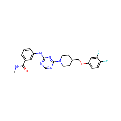 CNC(=O)c1cccc(Nc2ncnc(N3CCC(COc4ccc(F)c(F)c4)CC3)n2)c1 ZINC001772580748