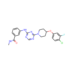 CNC(=O)c1cccc(Nc2ncnc(N3CCC(Oc4ccc(Cl)c(F)c4)CC3)n2)c1 ZINC001772645329