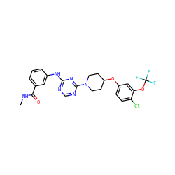 CNC(=O)c1cccc(Nc2ncnc(N3CCC(Oc4ccc(Cl)c(OC(F)(F)F)c4)CC3)n2)c1 ZINC001772616082