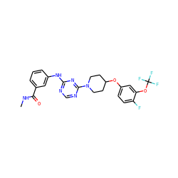 CNC(=O)c1cccc(Nc2ncnc(N3CCC(Oc4ccc(F)c(OC(F)(F)F)c4)CC3)n2)c1 ZINC001772579870