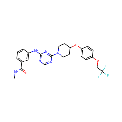 CNC(=O)c1cccc(Nc2ncnc(N3CCC(Oc4ccc(OCC(F)(F)F)cc4)CC3)n2)c1 ZINC001772574511