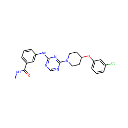 CNC(=O)c1cccc(Nc2ncnc(N3CCC(Oc4cccc(Cl)c4)CC3)n2)c1 ZINC001772639976