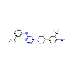CNC(=O)c1cccc(Nc2ncnc(N3CCC(c4ccc(C#N)c(C(F)(F)F)c4)CC3)n2)c1 ZINC001772618283