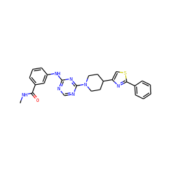 CNC(=O)c1cccc(Nc2ncnc(N3CCC(c4csc(-c5ccccc5)n4)CC3)n2)c1 ZINC000118708873