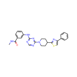 CNC(=O)c1cccc(Nc2ncnc(N3CCC(c4nc(-c5ccccc5)cs4)CC3)n2)c1 ZINC000118717088