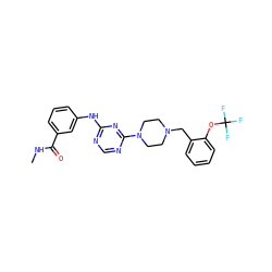 CNC(=O)c1cccc(Nc2ncnc(N3CCN(Cc4ccccc4OC(F)(F)F)CC3)n2)c1 ZINC001772648503