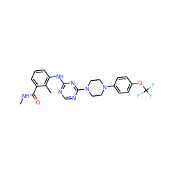 CNC(=O)c1cccc(Nc2ncnc(N3CCN(c4ccc(OC(F)(F)F)cc4)CC3)n2)c1C ZINC001772605034