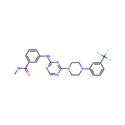 CNC(=O)c1cccc(Nc2ncnc(N3CCN(c4cccc(C(F)(F)F)c4)CC3)n2)c1 ZINC000118584904
