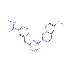 CNC(=O)c1cccc(Nc2ncnc(N3CCc4cc(OC)ccc4C3)n2)c1 ZINC001772592135