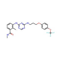 CNC(=O)c1cccc(Nc2ncnc(NCCCOc3ccc(OC(F)(F)F)cc3)n2)c1C ZINC001772600526