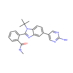 CNC(=O)c1ccccc1-c1nc2cc(-c3cnc(N)nc3)ccc2n1C(C)(C)C ZINC000144123424