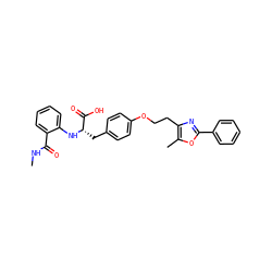 CNC(=O)c1ccccc1N[C@@H](Cc1ccc(OCCc2nc(-c3ccccc3)oc2C)cc1)C(=O)O ZINC000012358135