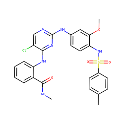 CNC(=O)c1ccccc1Nc1nc(Nc2ccc(NS(=O)(=O)c3ccc(C)cc3)c(OC)c2)ncc1Cl ZINC001772581965
