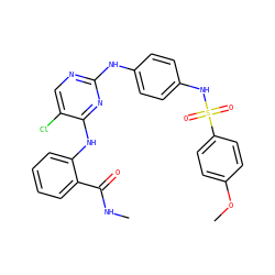 CNC(=O)c1ccccc1Nc1nc(Nc2ccc(NS(=O)(=O)c3ccc(OC)cc3)cc2)ncc1Cl ZINC001772585984