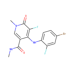 CNC(=O)c1cn(C)c(=O)c(F)c1Nc1ccc(Br)cc1F ZINC000013679352