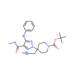CNC(=O)c1cn(C2(CC#N)CCN(C(=O)OC(C)(C)C)CC2)nc1Nc1ccccc1 ZINC000218406264