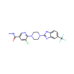 CNC(=O)c1cnc(N2CCN(c3nc4cc(C(F)(F)F)ccc4[nH]3)CC2)c(Cl)c1 ZINC000038157623