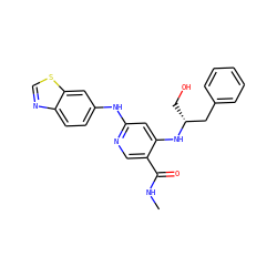 CNC(=O)c1cnc(Nc2ccc3ncsc3c2)cc1N[C@H](CO)Cc1ccccc1 ZINC001772637300