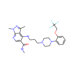 CNC(=O)c1cnc2c(c(C)nn2C)c1NCCCN1CCN(c2ccccc2OCC(F)(F)F)CC1 ZINC000013764595